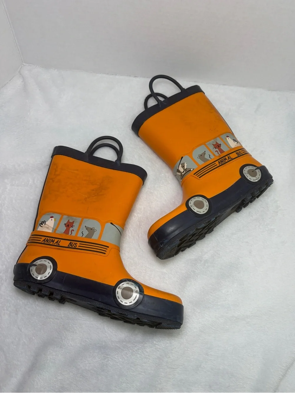 Kids Orange Animal Bus Rain Boots size 12